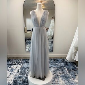 Maxi tulle gown, Ceremony by Joanna August, dusty blue, size 0